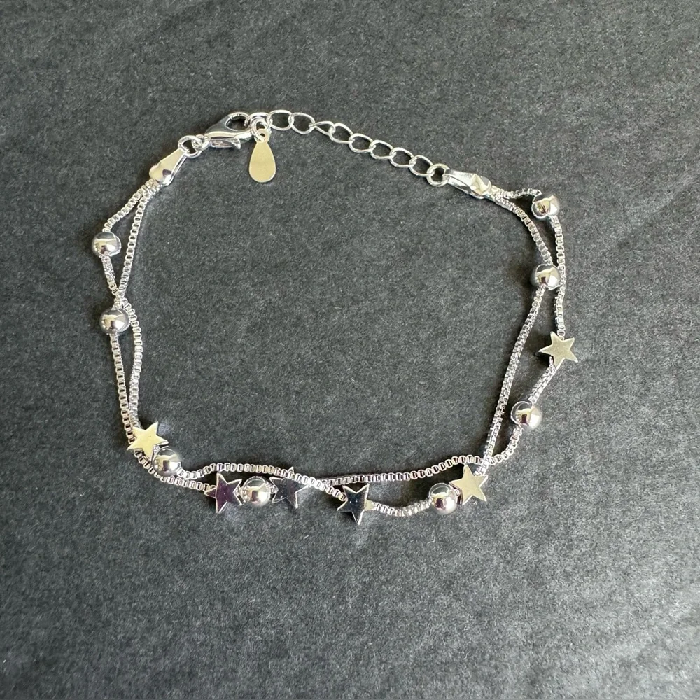 Silver Star Bracelet Celestial Double‎ Chain Dainty Fairycore